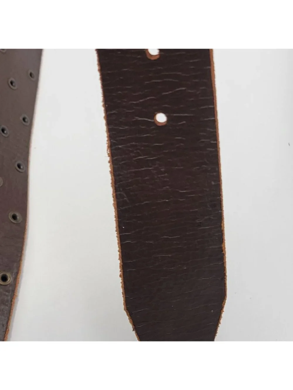 Vtg Y2K Boho  Brown Leather Studded Belt With Brass Buckle Unisex
